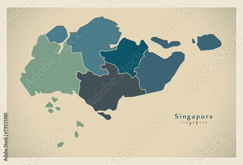 Modern Map - Singapore with regions SG