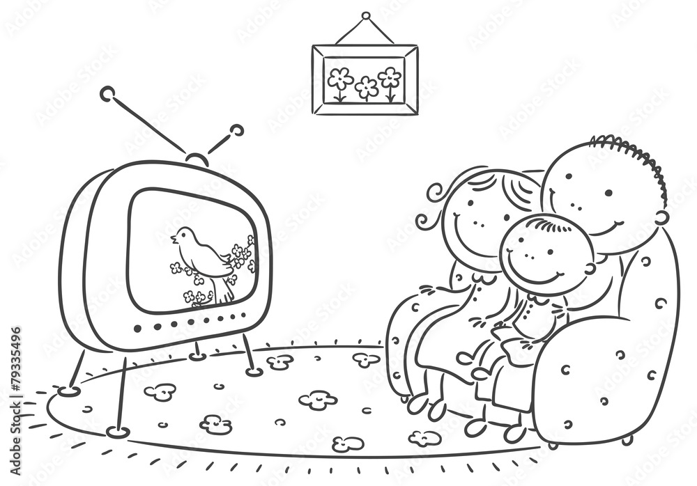 Watching Tv With Family Clipart Black