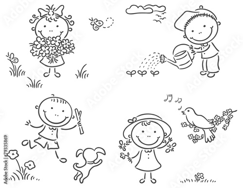 Kids outdoors in spring