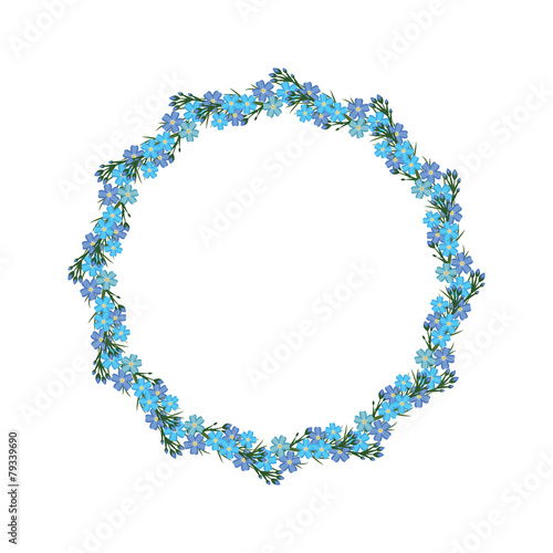 Wreath of forget-me-not. Vector template frame