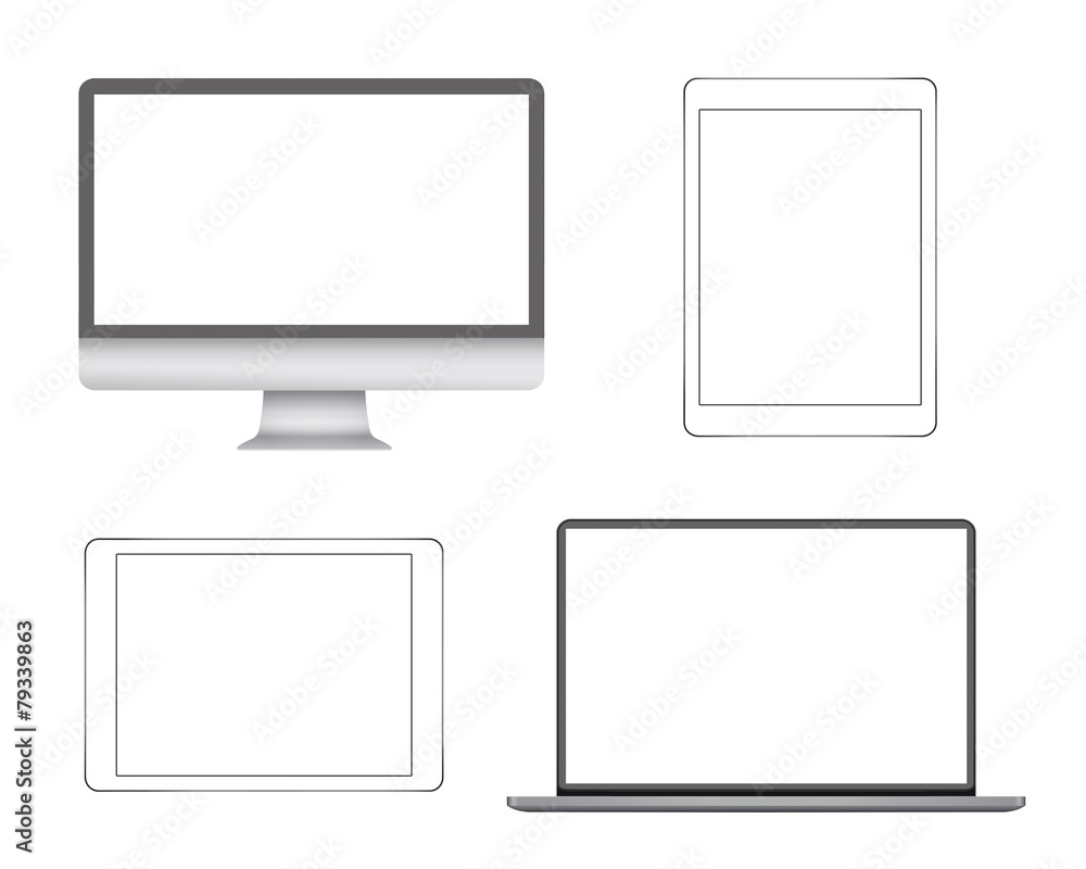 Computer monitor and laptop with to tablets Computer monitor and laptop with to tablets