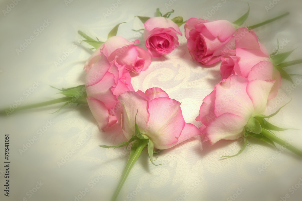 Pink roses in the shape of a circle