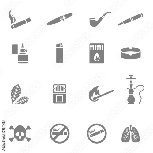 Smoking vector silhouette icons set