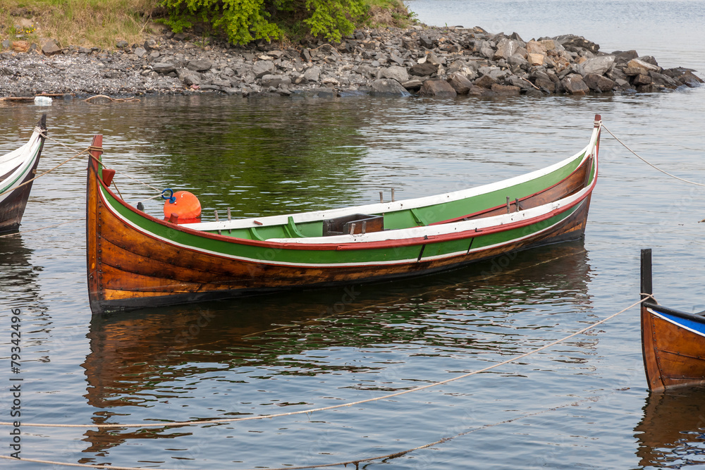 Small boat on clear water