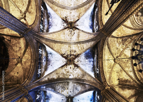 Canvas Print Interior of Santa Maria del Mar,  gothic church in Barcelona