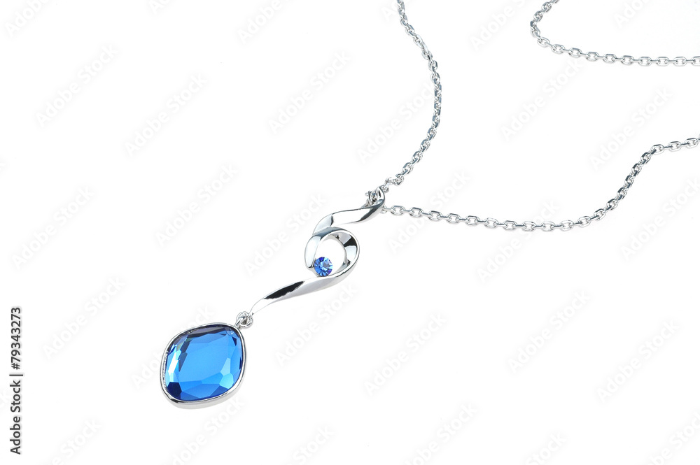 bright blue pendant isolated on white background - obrazy, fototapety, plakaty 