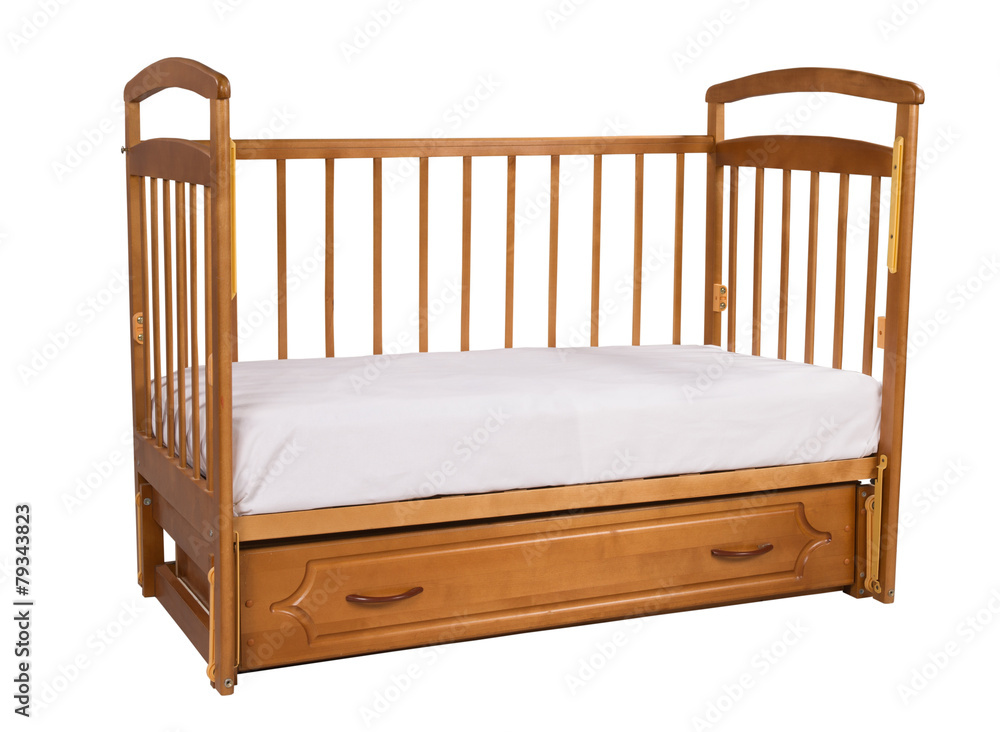 wooden cot with mattress isolated on white background wooden cot with mattress isolated on white background