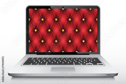 Vintage red quilt wallpaper in laptop screen