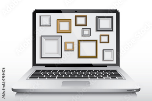 Set of frames in laptop screen as a wallpaper