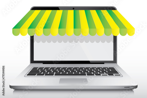 Online shopping laptop concept 3d vector