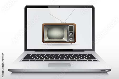 Old tv in modern laptop screen