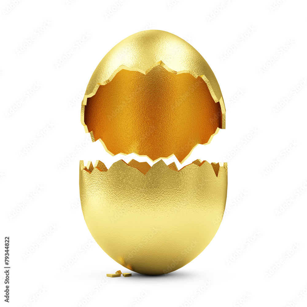 Fototapeta premium Easter Concept. Empty Broken Big Golden Egg isolated on white