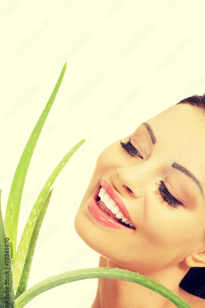 Beautiful woman with aloe vera. Beautiful woman with aloe vera.