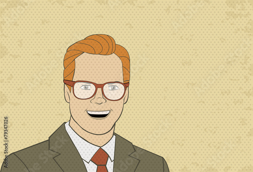 Retro man wearing glasses. Vintage art.