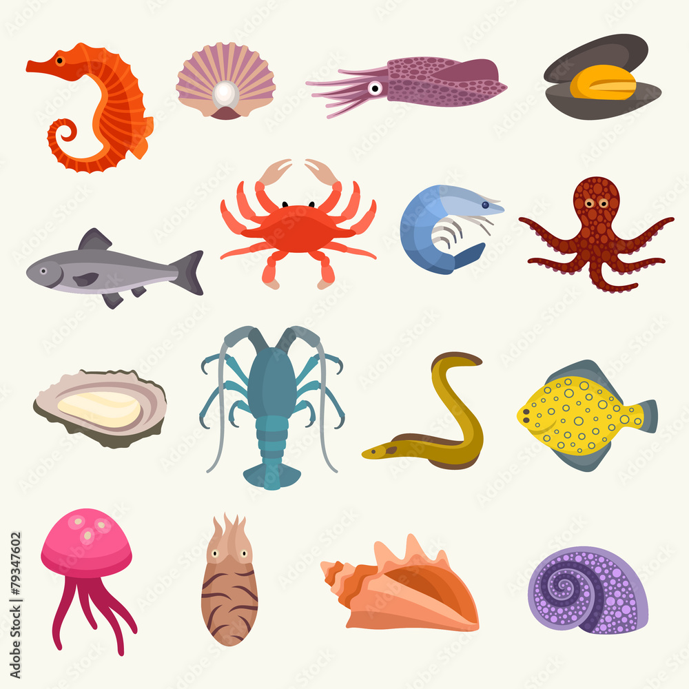 Fototapeta premium Seafood vector set