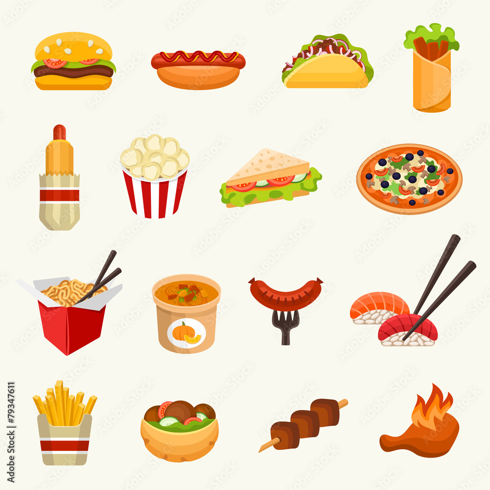 Fast food icon set