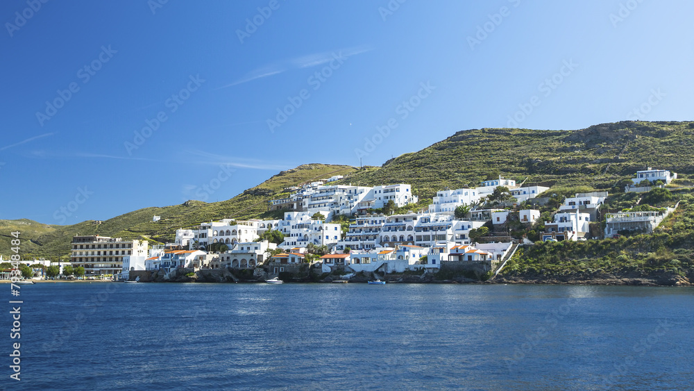 View from the sea to the Kythnos island in Greece.