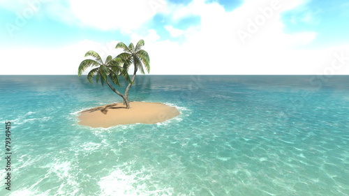 Island with palm trees on the background of the ocean. 3