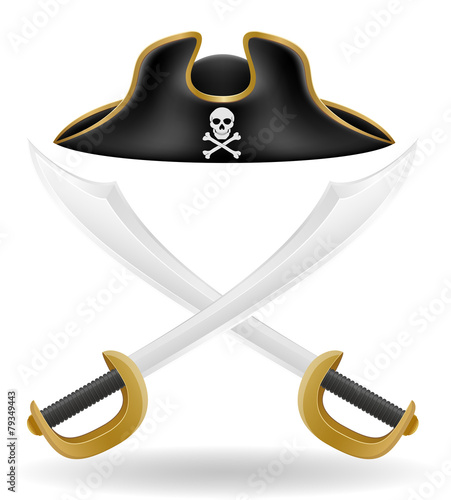 pirate hat tricorn and sword vector illustration