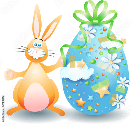 Easter bunny and Easter egg isolated on white
