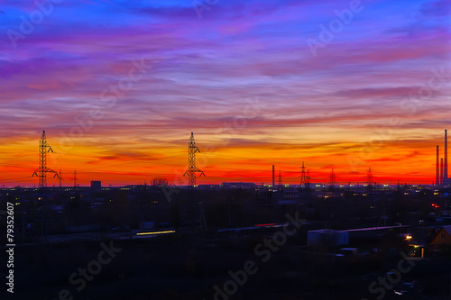 Colorful sunset in the industrial suburb