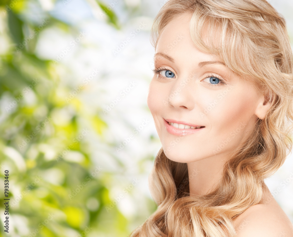 beautiful young woman face with long wavy hair beautiful young woman face with long wavy hair