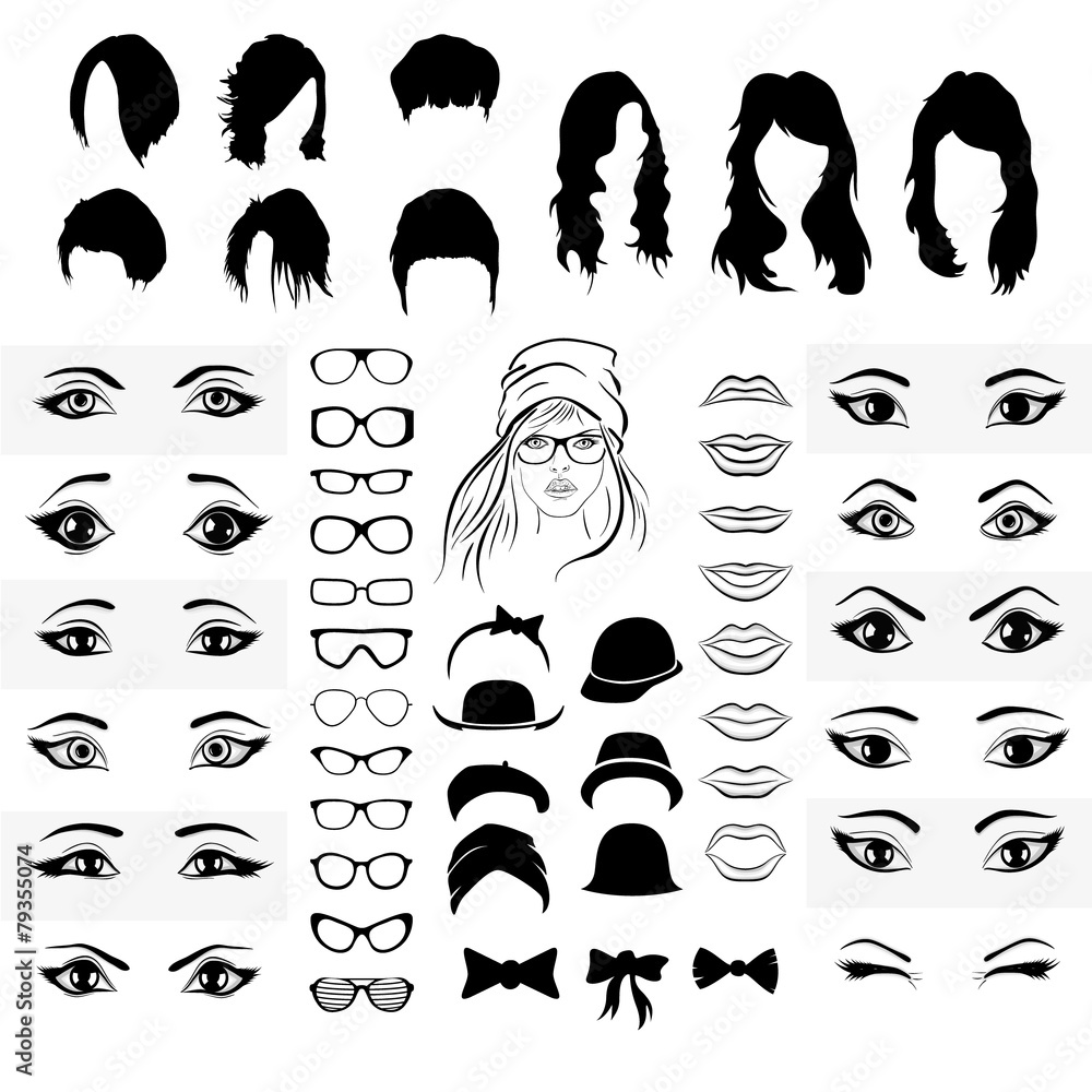 Fototapeta premium part of a woman face, eyes, mouth, hat and glasses with