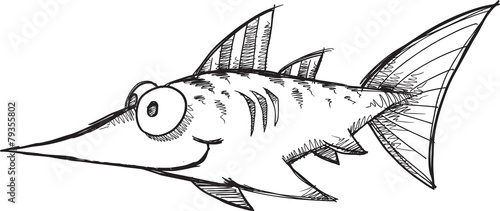 Doodle Sketch Swordfish Vector Illustration Art