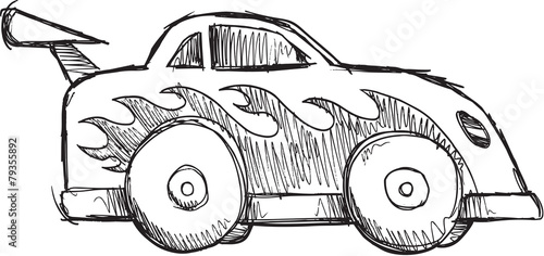 Doodle Sketch Race Car Vector Illustration Art