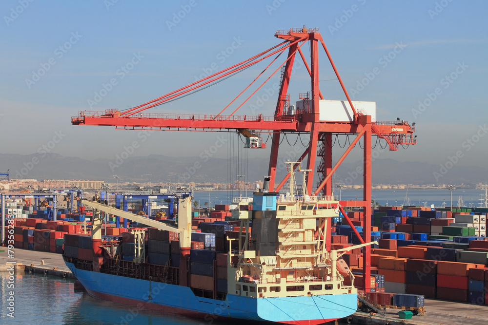 Container carrier in port. Valencia, Spain