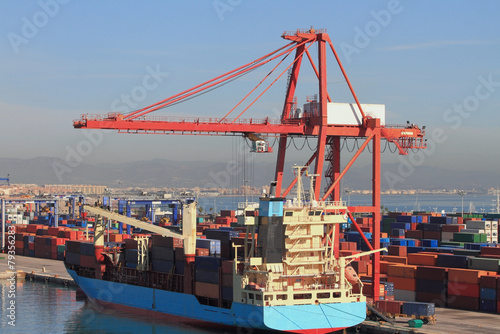 Container carrier in port. Valencia, Spain