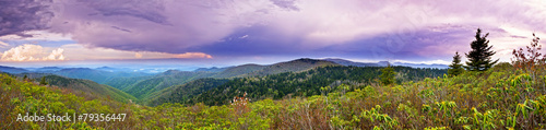 180 degree panorama of mountains and storm #79356447
