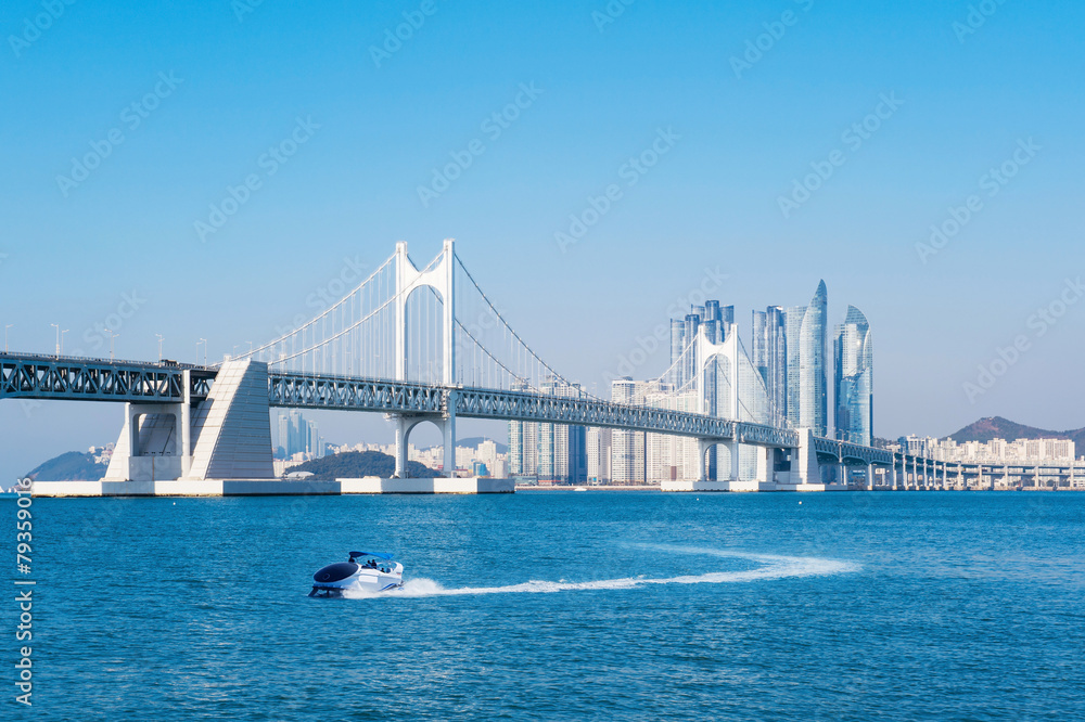 Gwangan bridge and Haeundae in Busan,Korea Gwangan bridge and Haeundae in Busan,Korea