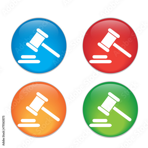Hammer judge icon. gavel law legal hammer. Glass Button Icon Set