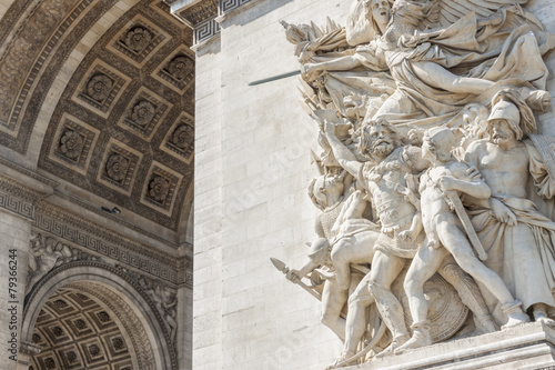 Close up details the Arc de Triomphe in Paris photo