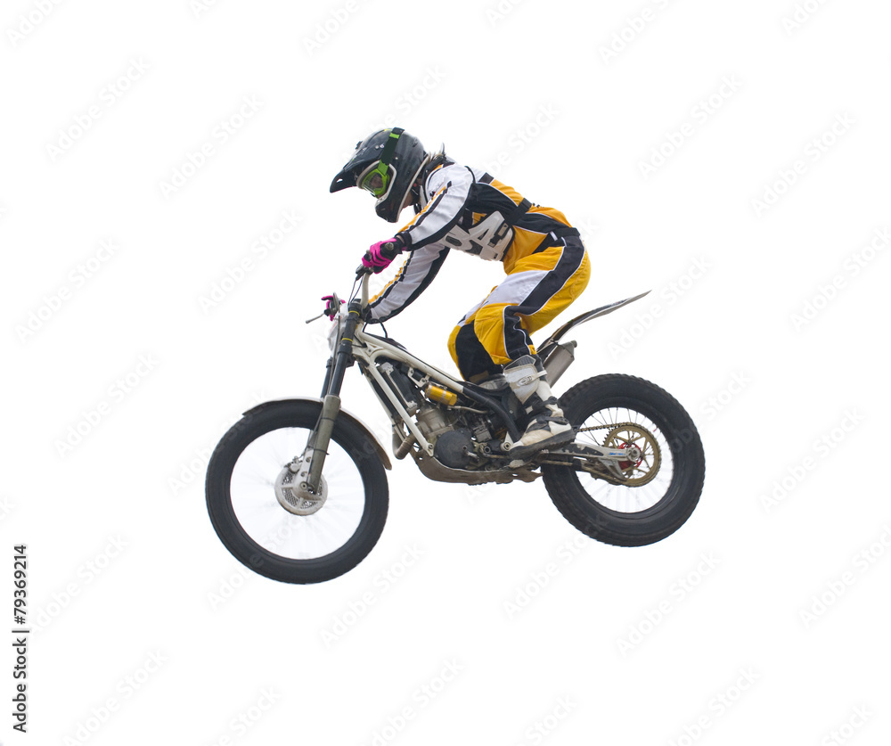 Freestyle stunt rider isolated on white.