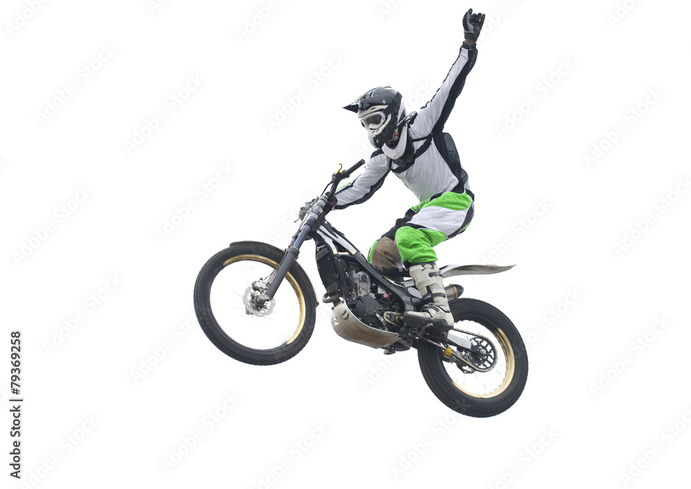 Freestyle stunt rider isolated on white. - obrazy, fototapety, plakaty 