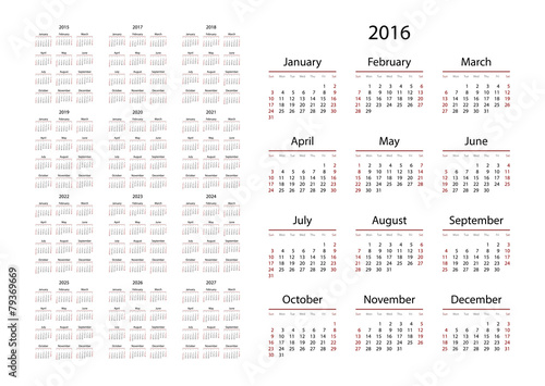 Calendar 2015, 2016, 2017, 2018, 2019, 2020, 2021, 2022, 2023,