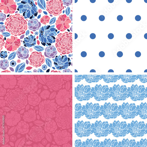 Vector Mosaic Flowers Set of Four Matching Repeat Patterns