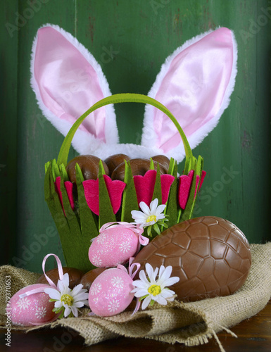 Easter basket of chocolate Easter eggs  photo