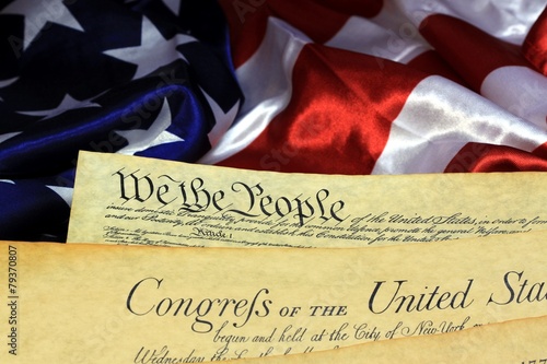 Historical Document US Constitution with America Flag