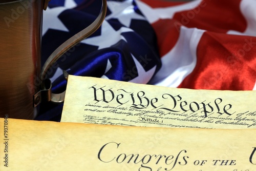 Historical Document US Constitution with America Flag
