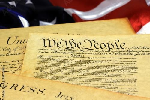 Historical Document US Constitution with America Flag