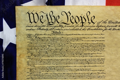 Historical Document US Constitution with America Flag