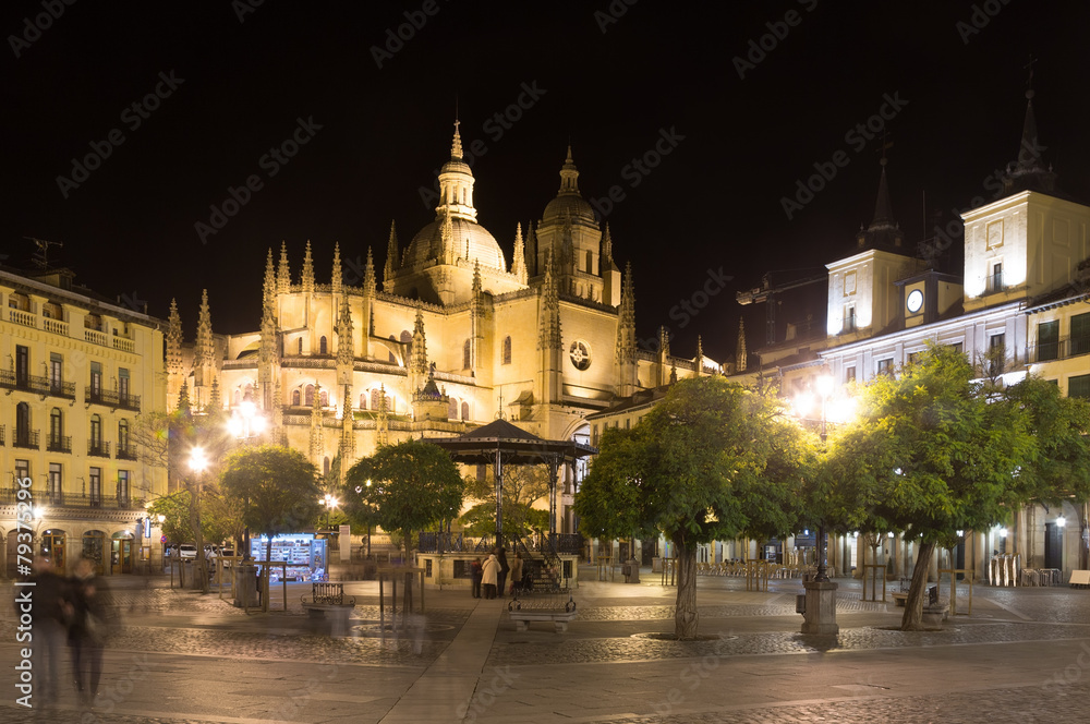 Midnight view of  Segovia Cathedral