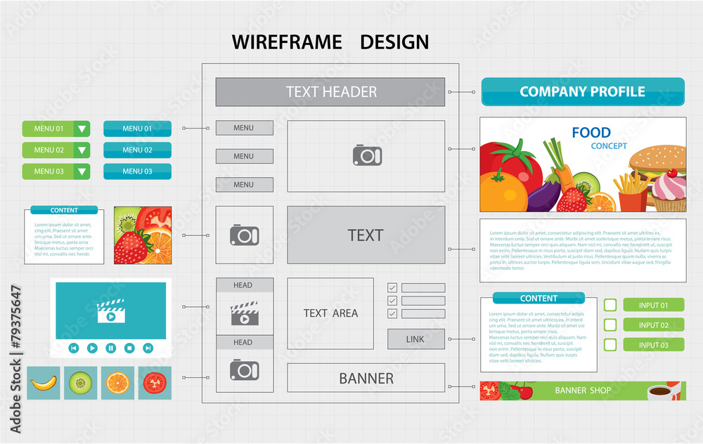 flat website wireframe template
