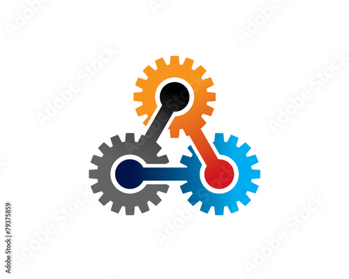 three colorful gear cog interconnected