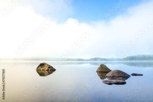 Early and harmonious morning with fog over the lake