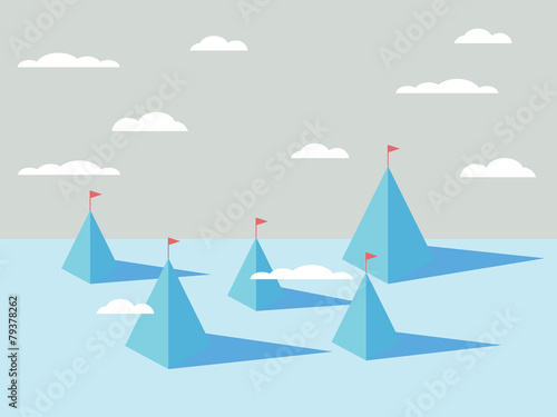 Abstract mountains backgrounds with flags on tops. Business
