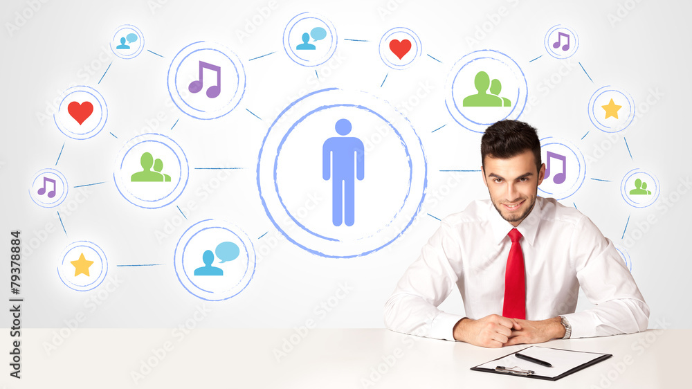 Business man with social media connection background Business man with social media connection background